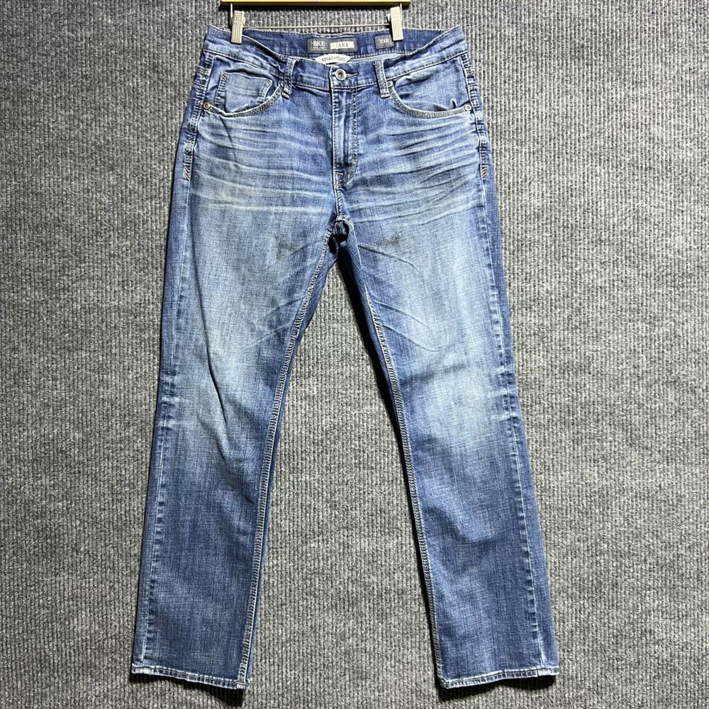 BKE Jake Jeans Mens 33R Blue Straight Leg Medium Wash Denim Stretch Casual